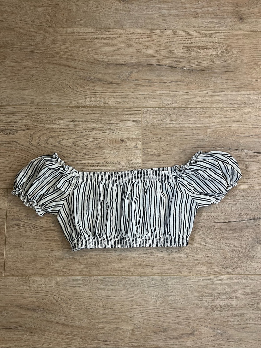 Brandy Melville White and Black Striped Off-Shoulder Crop Top